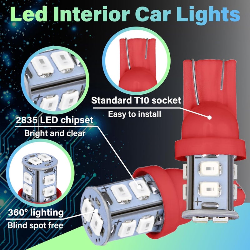 ecocstm 24 PCS Led Lights for Car Interior, 194 T10 DE3175 578 31mm 42mm Luces Led Para Carro, Accesorios Para Carro for Car Map License Plate Door Side Marker Cornering Trunk Light (Red) - Image 3